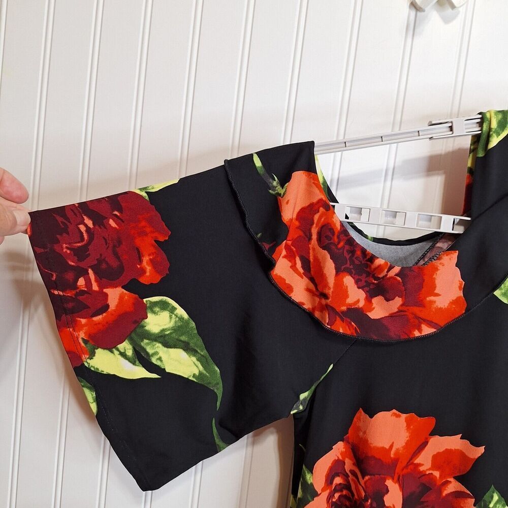 Chris & Carol Plus Womens Size 3X Cold Shoulder Tunic Dress Black Floral‎ Knit - Picture 11 of 15